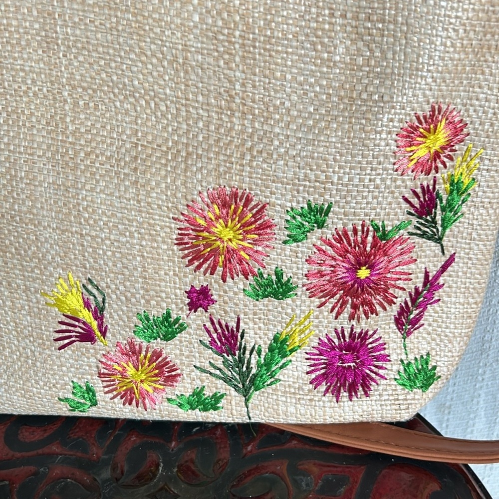 Vintage Straw Handbag with Raffia Flowers - Picture 4 of 8